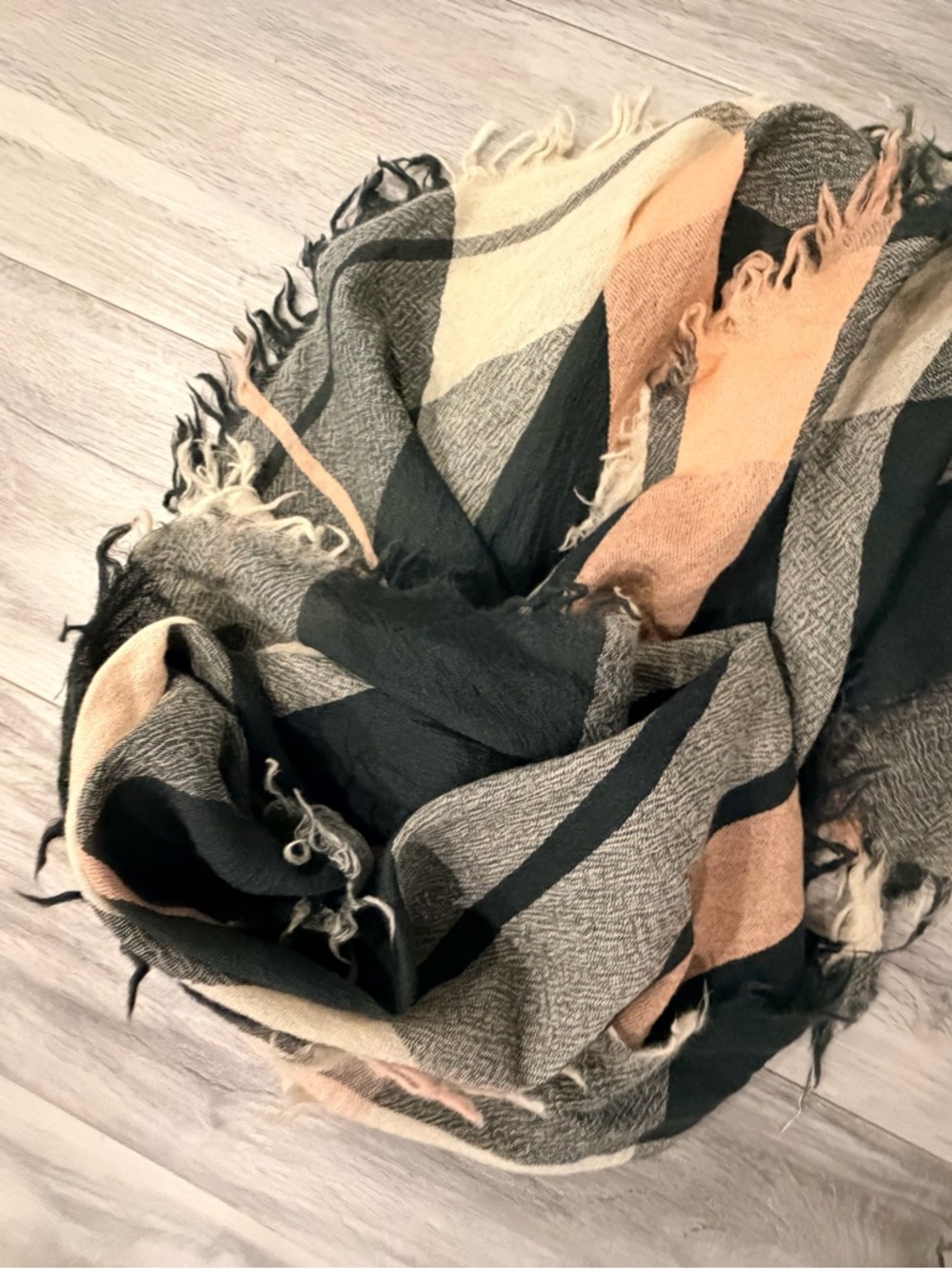 Aritzia Striped Fringe Wrap Scarf in Black, Beige, Cream